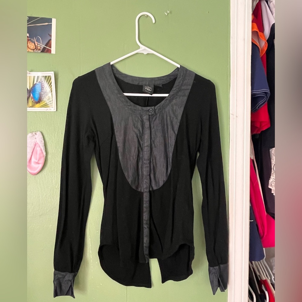 Vintage Y2K long sleeve top black with denim details